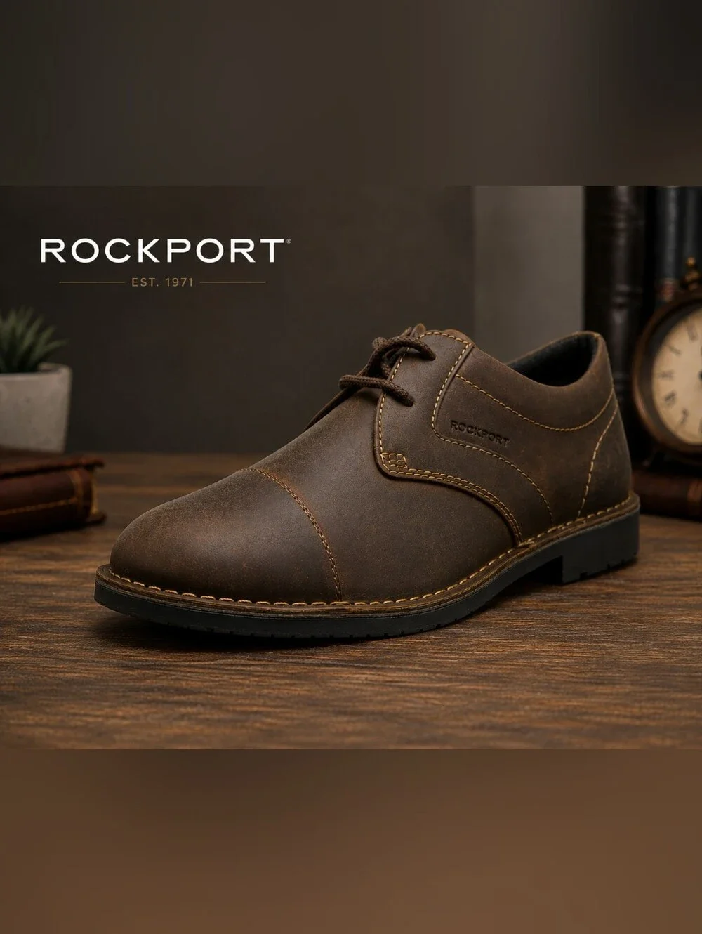 Rockport Men’s Urban Edge Captoe Oxford Dark Brown Leather Shoes NIB
